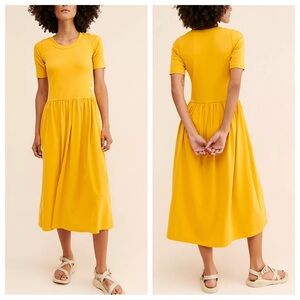 L.F. Markey Yellow Midi Dress Short Sleeve Cotton Casual Minimalist 38128